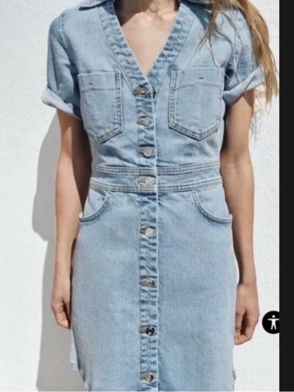 ZARA FITTED DENIM MINI DRESS Size XL White Denim Wash